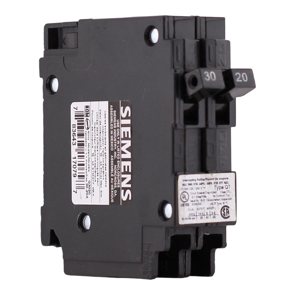 Siemens QT, Q3020, 30/20A, 1P, 120V, Duplex, Tandem, Circuit Breaker