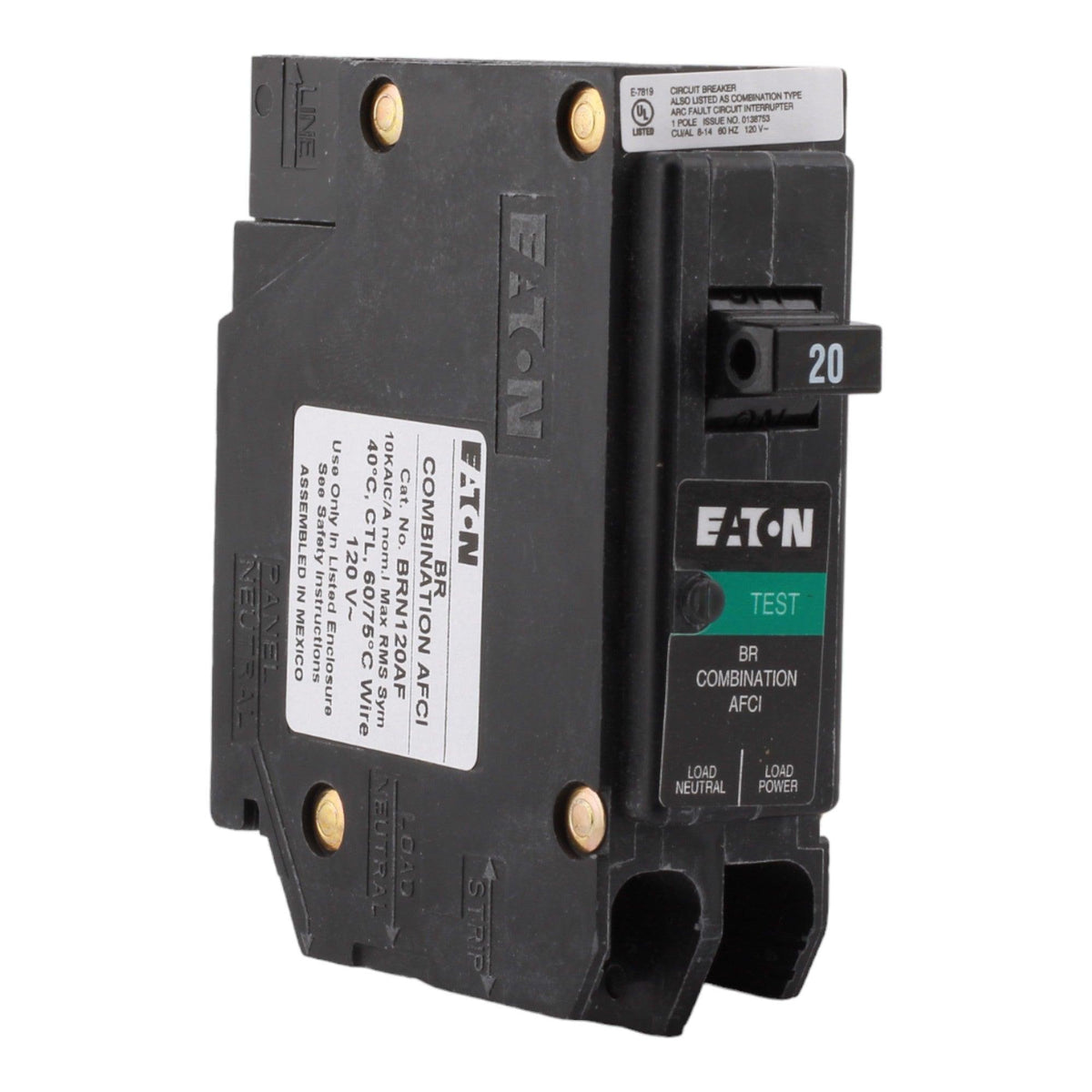 Eaton BRN120AF 20 Amp Single Pole 120V Pigtail-Neutral AFCI Arc Fault Circuit Breaker UL