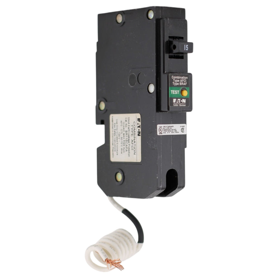 Eaton BR, BR115CAFA, 15A, 1P, 120/240V, AFCI, Pigtail Neutral, Circuit Breaker