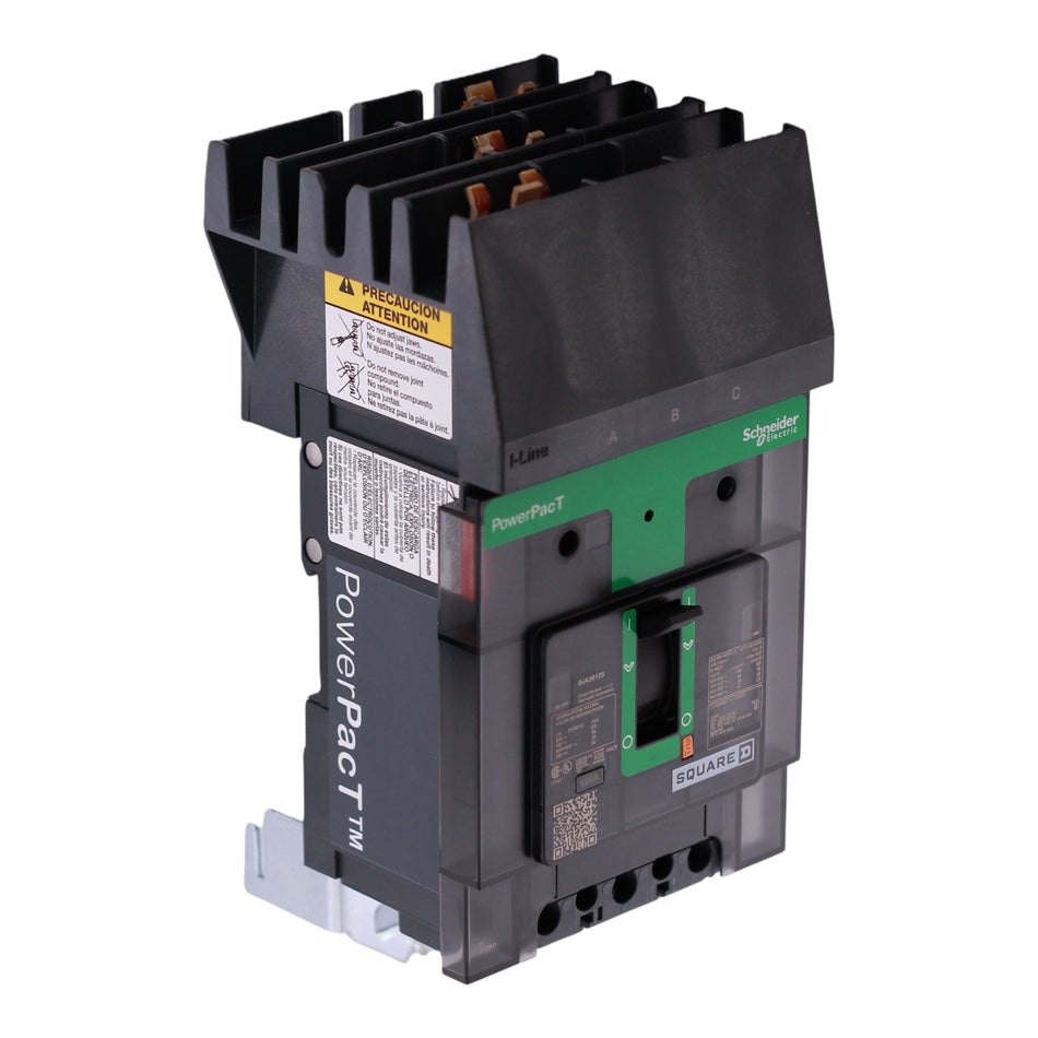 Square D PowerPacT B, BJA36125, 125A, 3P, 600Y/347V, 25kA, I-Line, Thermal-Magnetic, Phase ABC, 80%, MCCB