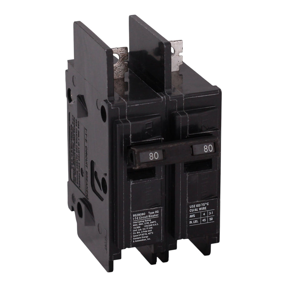 Siemens BQ, BQ2B080, 80A, 2P, 120/240V, 10kA, Thermal Magnetic, Bolt-On, Circuit Breaker