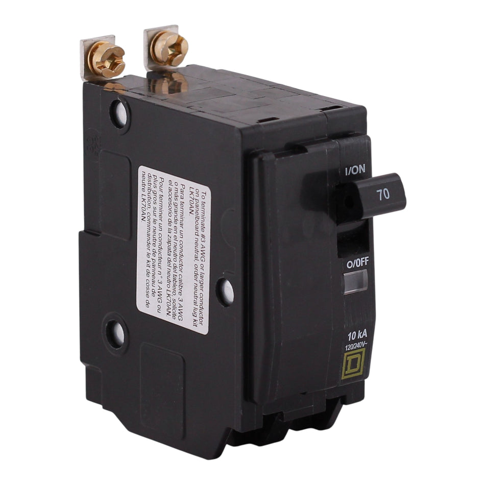 Square D QO, QOB270, 70A, 2P, 120/240V, 10kA, Thermal Magnetic, Bolt-On, Circuit Breaker