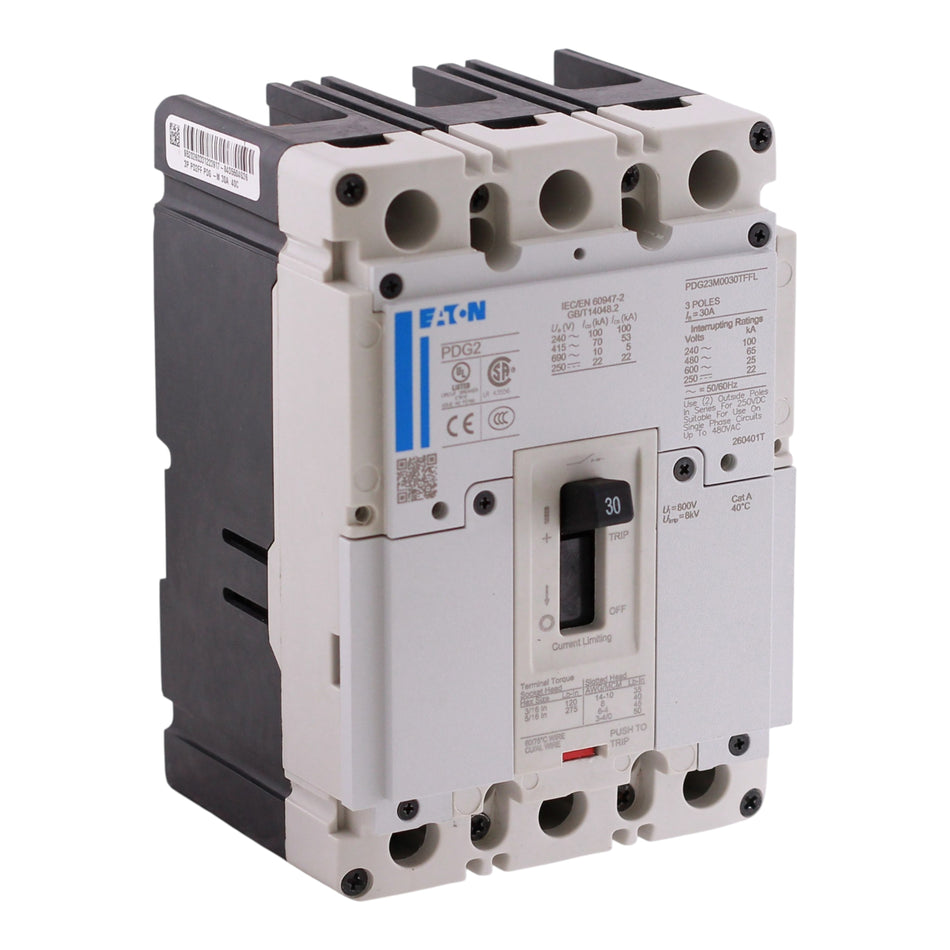 Eaton Power Defense, PDG23M0030TFFL, 30A, 3P, 600V, 65kA, Load Terminals, Thermal-Magnetic, MCCB