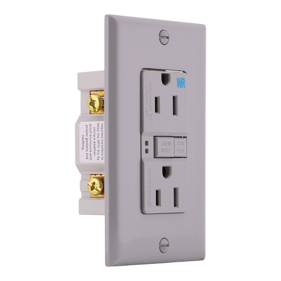 Eaton TWRSGF15GY, 15A, 125V, GFCI Receptacle, TR/WR, Gray