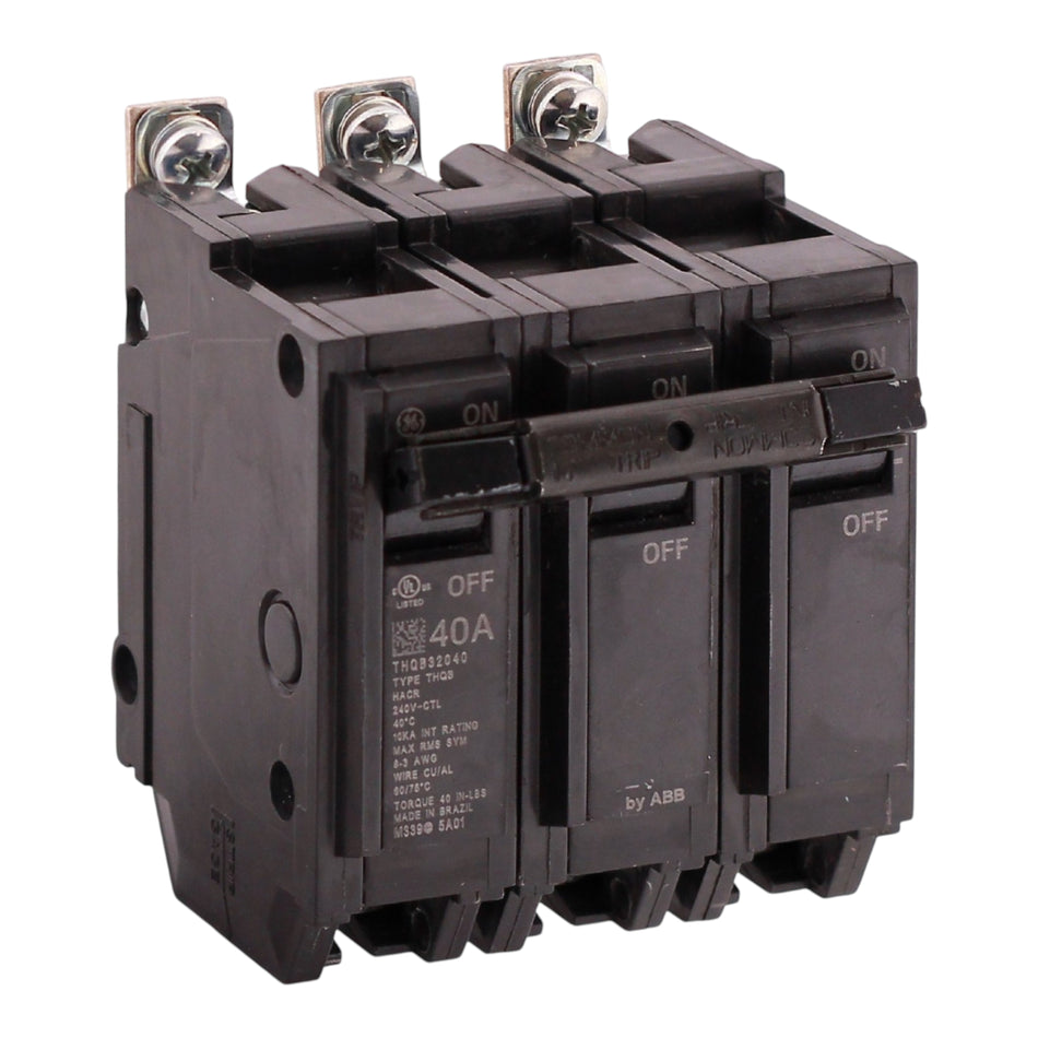 GE Q-Line, THQB32040, 40A, 3P, 120/240V, 10kA, Bolt-On, Thermal-Magnetic, Circuit Breaker