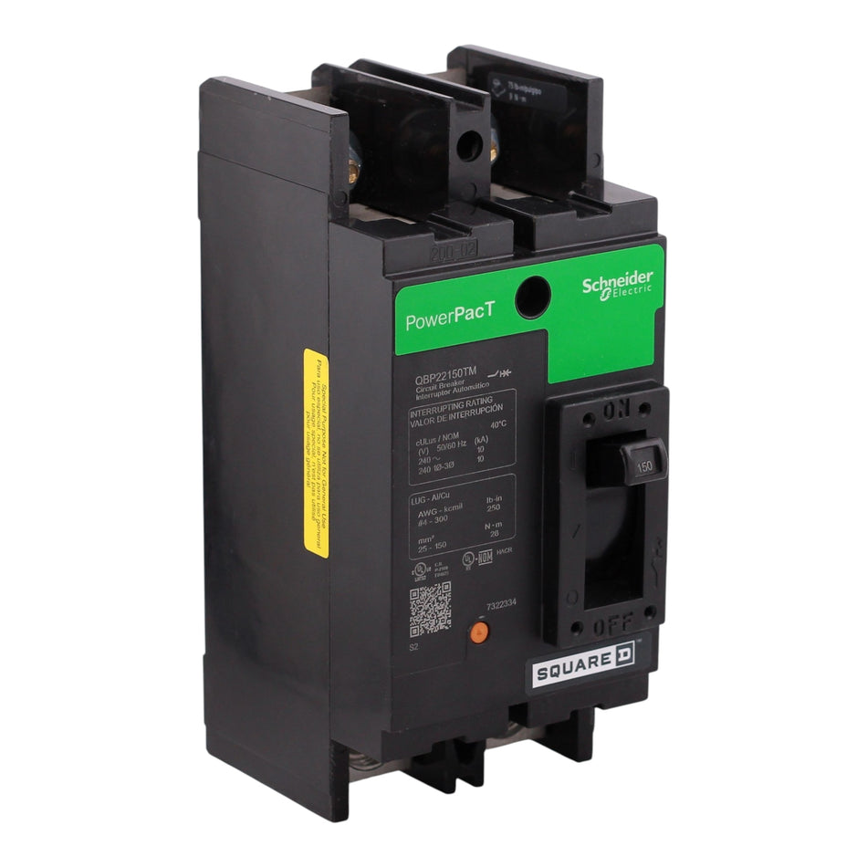 Square D PowerPacT Q, QBP22150TM, 150A, 2P, 240V, Thermal Magnetic, Circuit Breaker