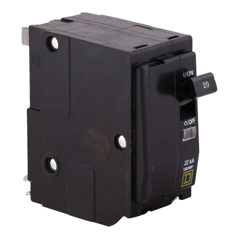 Square D QO, QO220VH, 20A, 2P, 120/240V, 22kA, Thermal Magnetic, Plug-In, Circuit Breaker