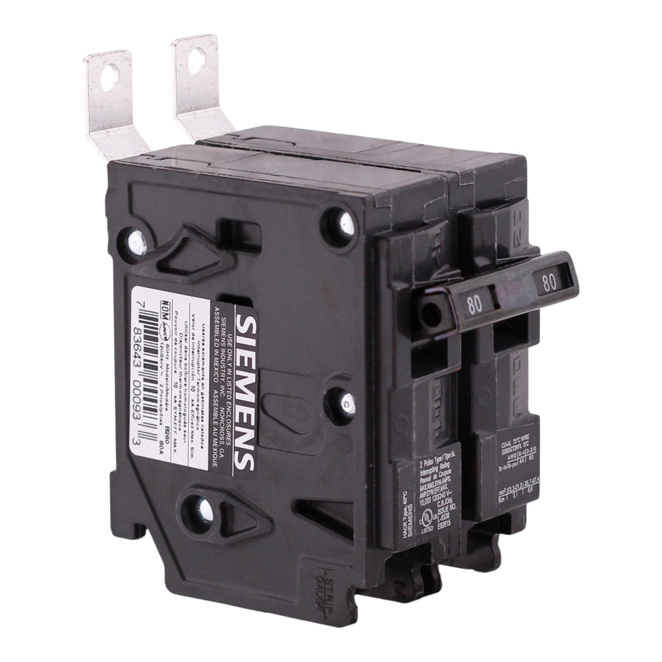 Siemens BL, B280, 80A, 2P, 120/240V, 10kA, Bolt-On, Thermal-Magnetic, Circuit Breaker