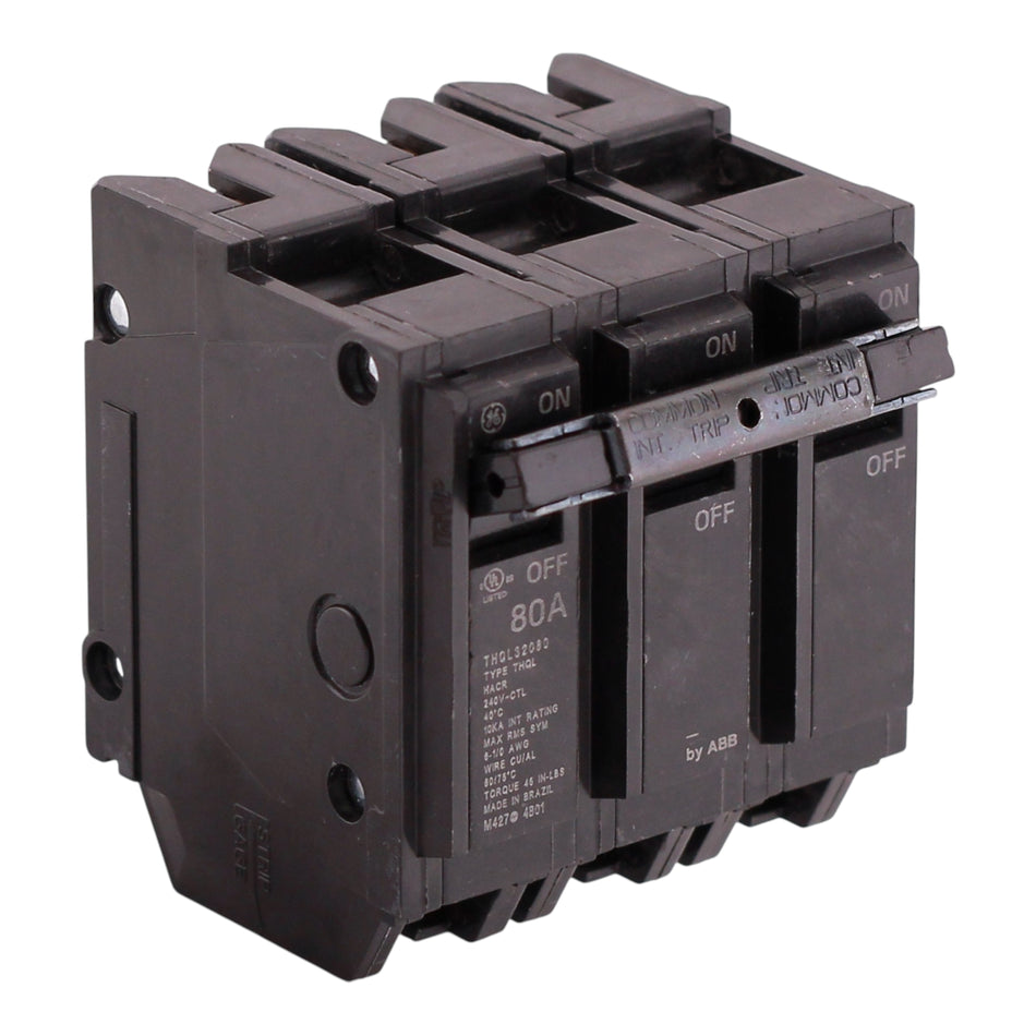 GE Q-Line, THQL32080, 80A, 3P, 120/240V, 10kA, Plug-In, Thermal-Magnetic, Circuit Breaker