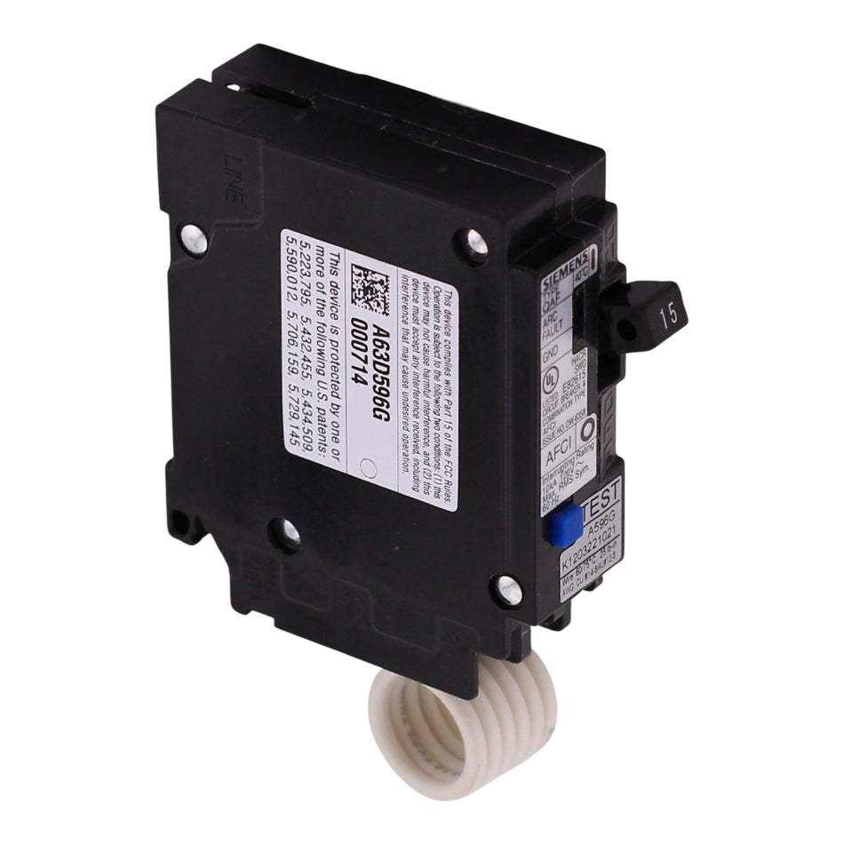 Siemens QAF, Q115AFC, 15A, 1P, 120V, 10kA, Combination AFCI, Pigtail Neutral, Plug-In, Circuit Breaker
