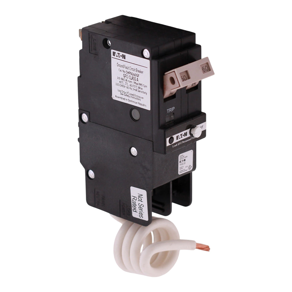Eaton CH, CHFN260GF, 60A, 2P, 120/240V, GFCI, Pigtail Neutral, Circuit Breaker