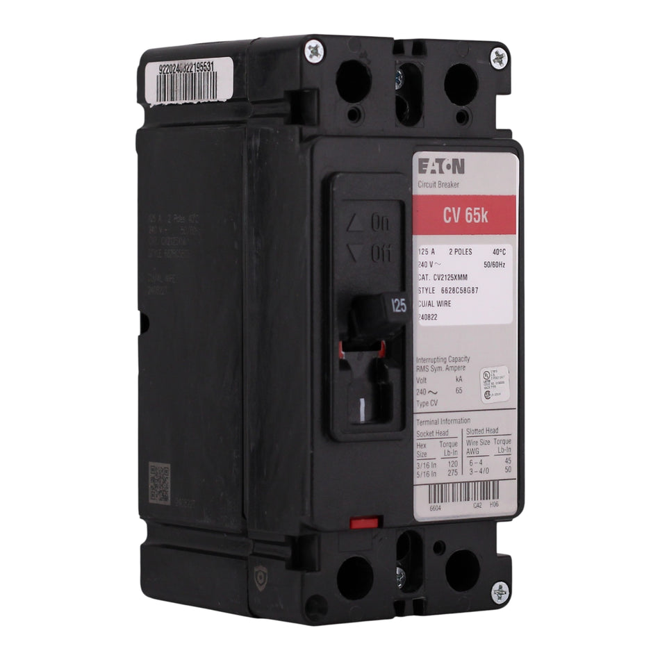 Eaton CV, CV2125XMM, 125A, 2P, 120/240V, Tenant Main Breaker, MCCB
