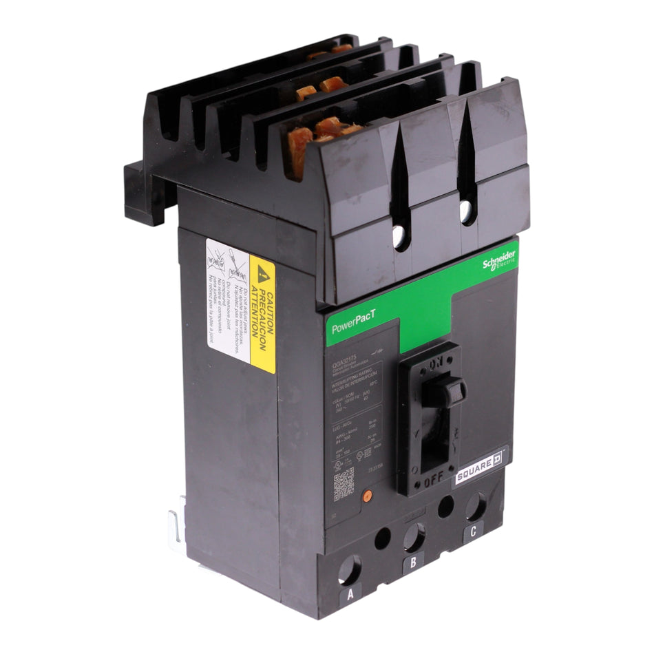 Square D PowerPacT Q, QGA32175, 175A, 3P, 240V, 65kA, I-Line, Thermal-Magnetic, Phase ABC, 80%, MCCB