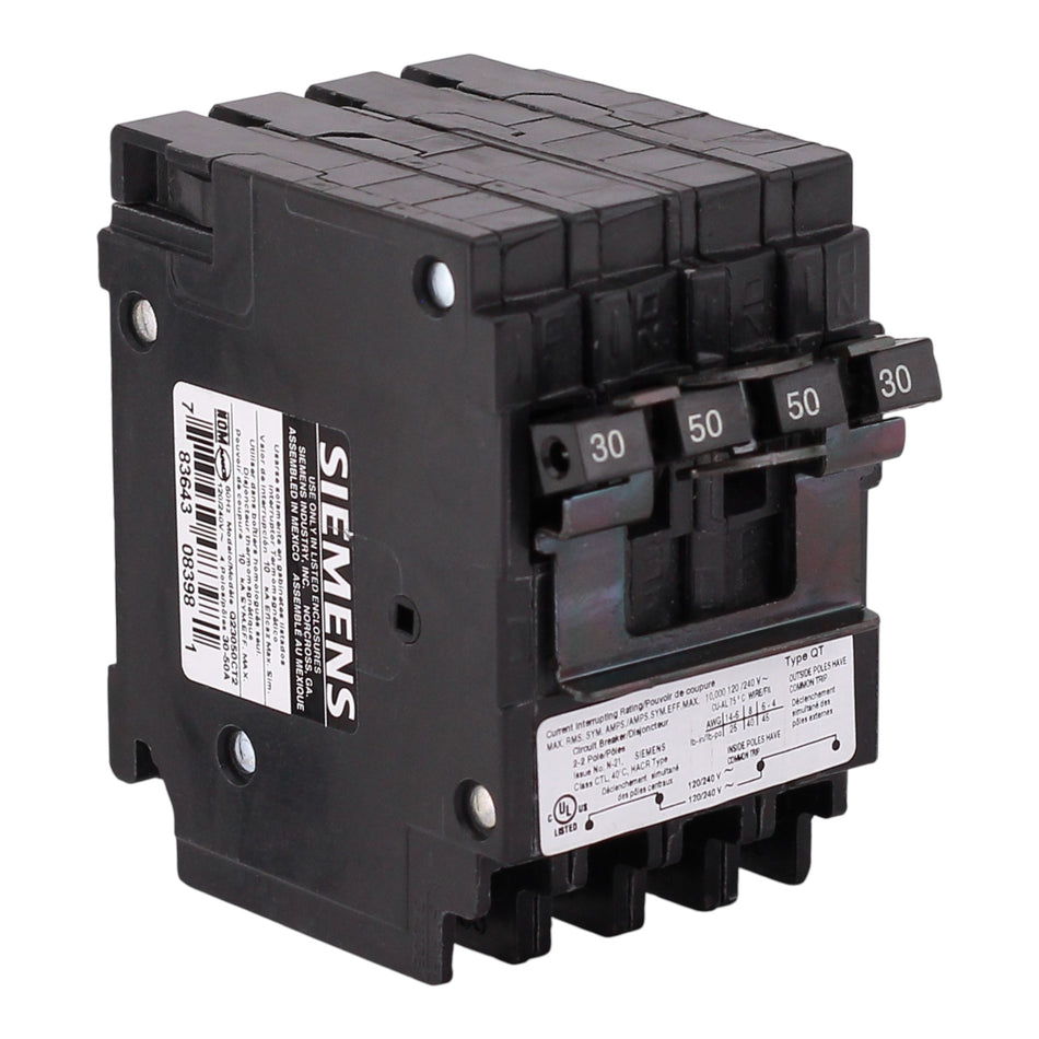 Siemens QT, Q23050CT2, 30A/50A, 2P, 120/240V, 10kA, Quadplex, Plug-In, Circuit Breaker