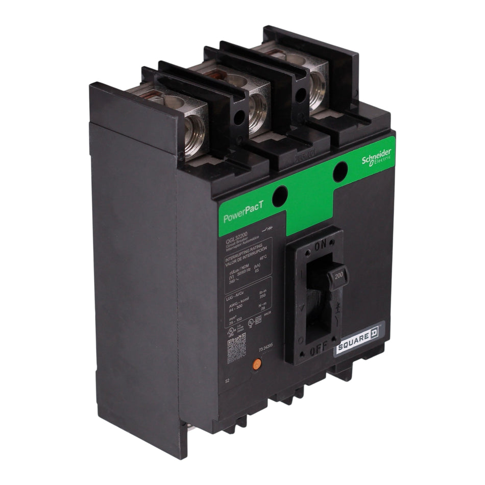 Square D PowerPacT Q, QGL32200, 200A, 3P, 240V, 65kA, Unit Mount, Lug, Thermal-Magnetic, 80%, MCCB