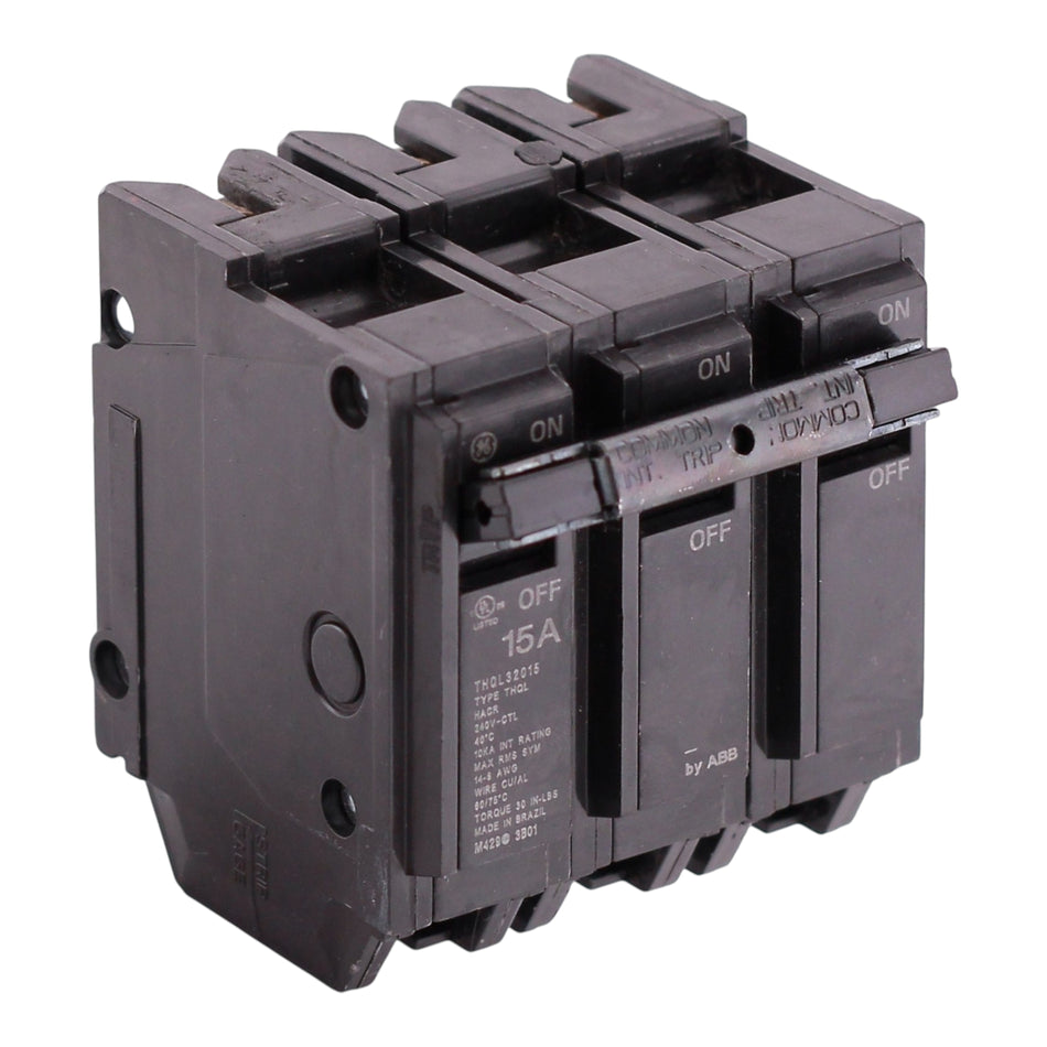 GE Q-Line, THQL32015, 15A, 3P, 120/240V, 10kA, Plug-In, Thermal-Magnetic, Circuit Breaker