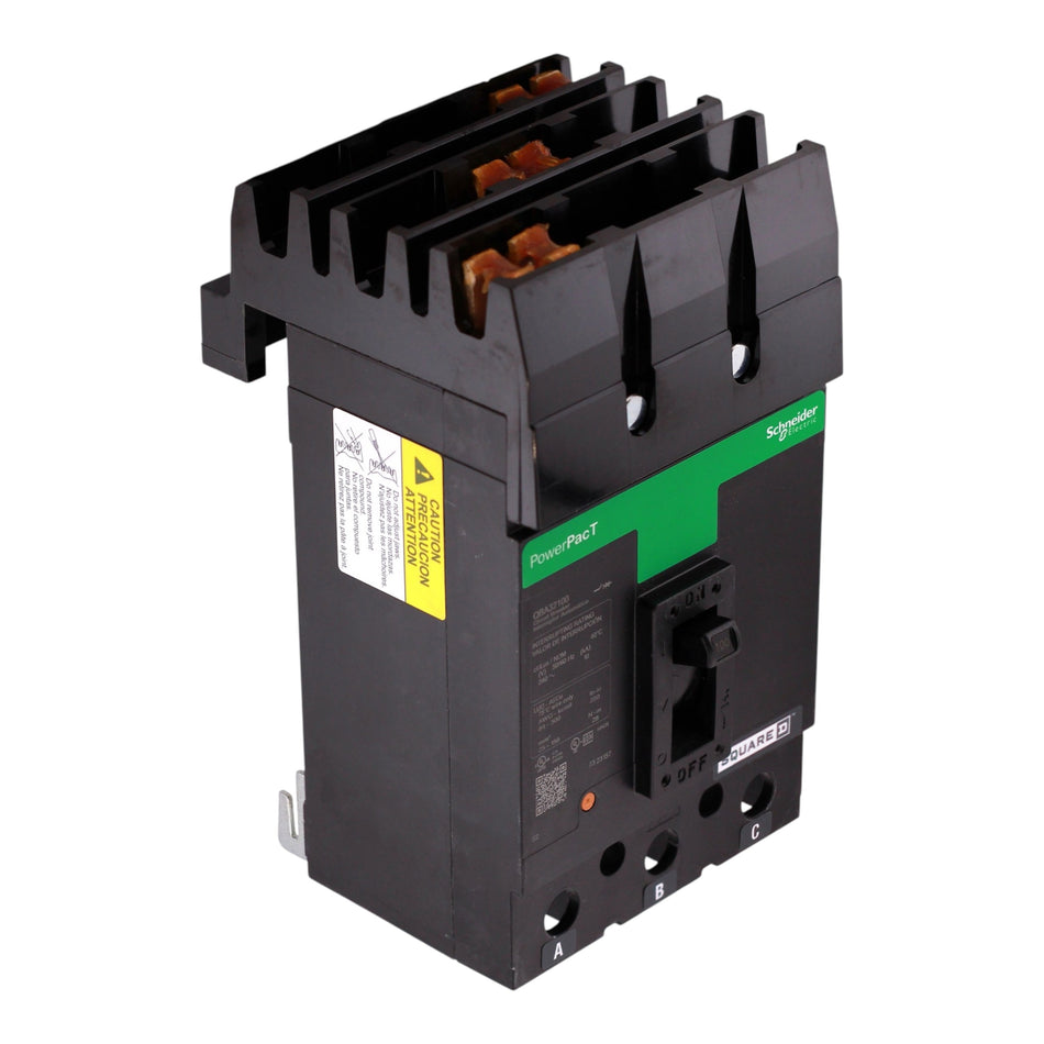 Square D PowerPacT Q, QBA32100, 100A, 3P, 240V, 10kA, I-Line, Thermal-Magnetic, Phase ABC, 80%, MCCB