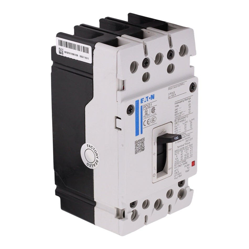 Eaton Power Defense PD3, PDG13C0100TFFJ, 100A, 3P, 600VAC, 18kA, Thermal Magnetic, Molded Case Circuit Breaker