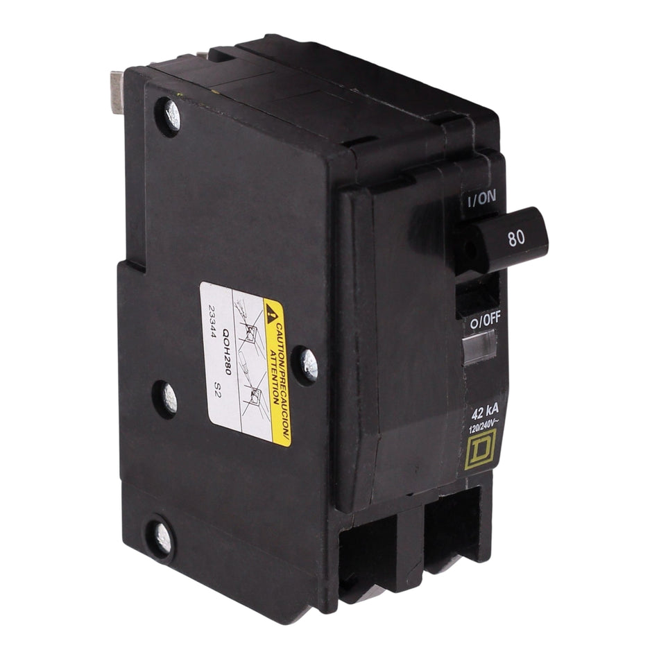 Square D QO, QOH280, 80A, 2P, 120/240VAC, 42kA, Plug-In, Standard, Circuit Breaker