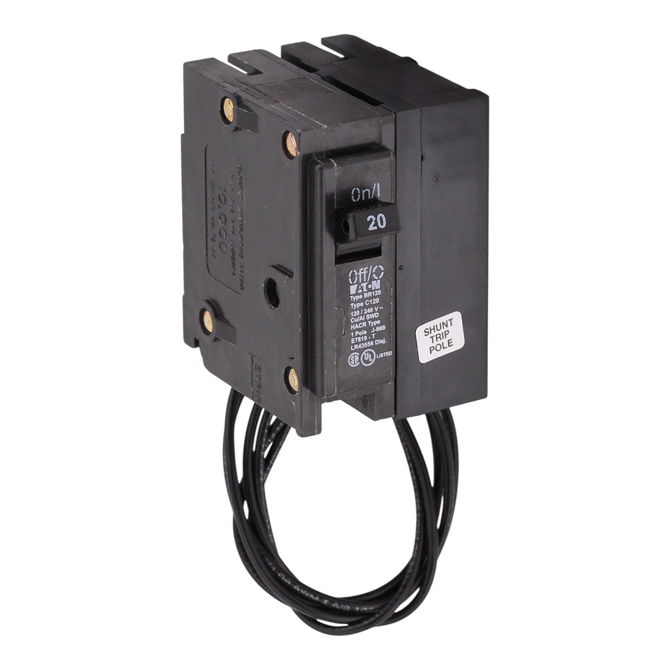 Eaton BR, BR120ST, 20A, 1P, 120/240V, Thermal Magnetic, Plug-On, Shunt Trip, Circuit Breaker