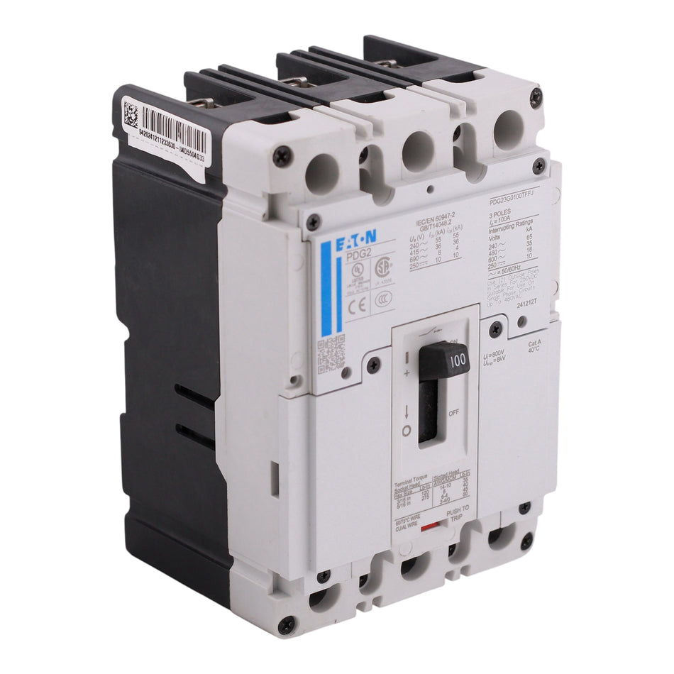 Eaton Power Defense, PDG23G0100TFFJ, 100A, 3P, 600V, 35kA, T-M, Molded Case Circuit Breaker