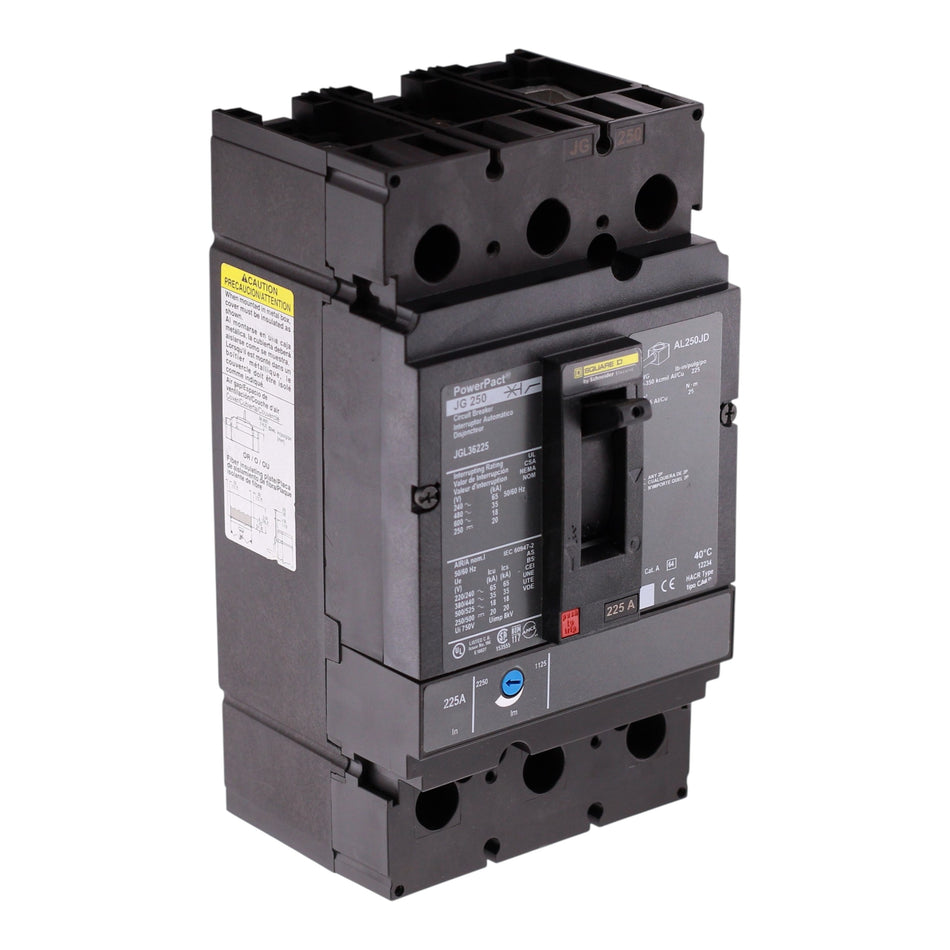 Square D PowerPacT J, JGL36225, 225A, 3P, 600VAC, 18kA, Unit Mount, Thermal Magnetic, Circuit Breaker