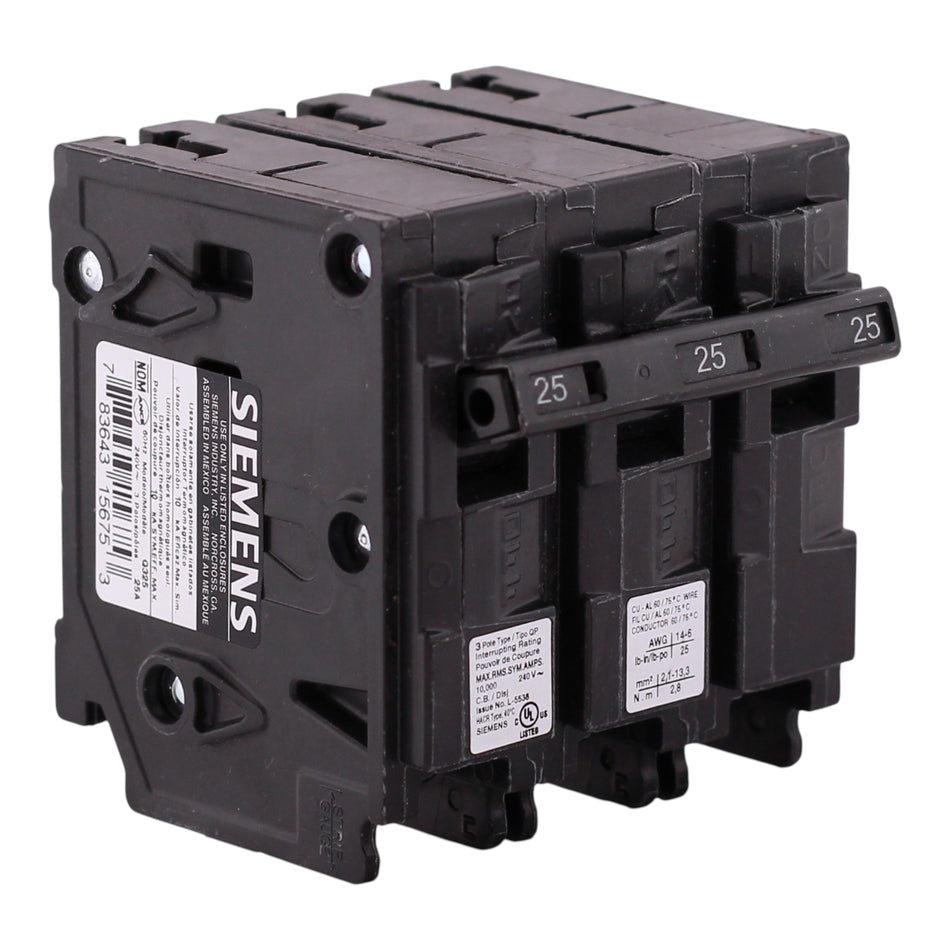 Siemens QP, Q325, 25A, 3P, 240V, 10kA, Circuit Breaker