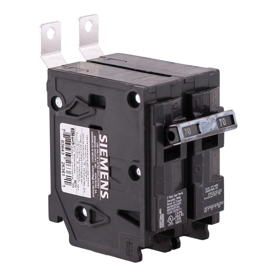 Siemens BL, B270, 70A, 2P, 120/240V, 10kA, Bolt-On, Thermal-Magnetic, Circuit Breaker
