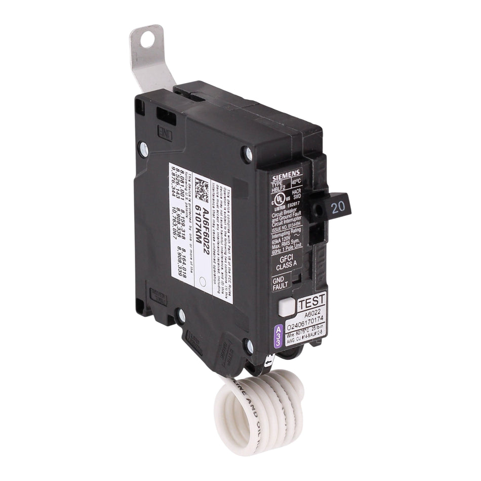 Siemens HBLF2, BF120AHH, 20A, 1P, 120V, GFCI, Bolt-On, 65kA, Circuit Breaker