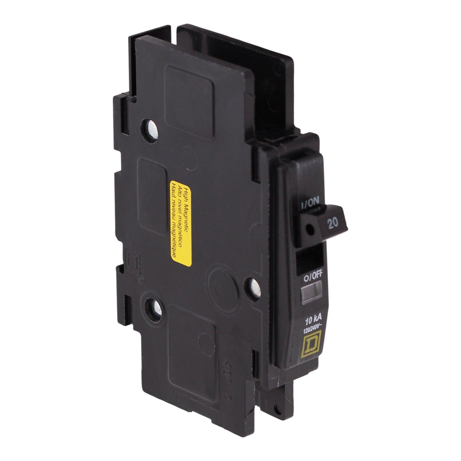 Square D QOU, QOU120HM, 20A, 1P, 120/240VAC, 10kA, High Magnetic, Unit Mount, Circuit Breaker