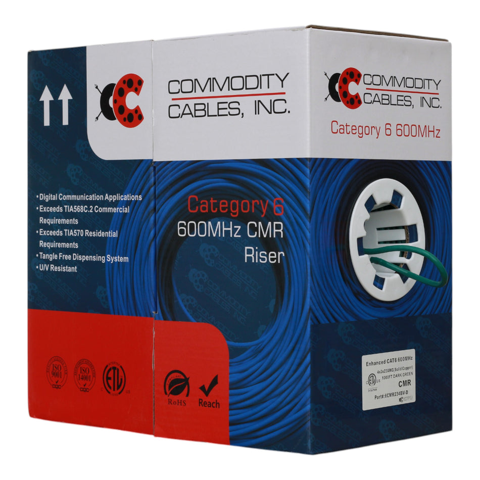 Commodity Cables CAT6 600MHz 23/4PR CMR 1000ft Mint Green Data Cable
