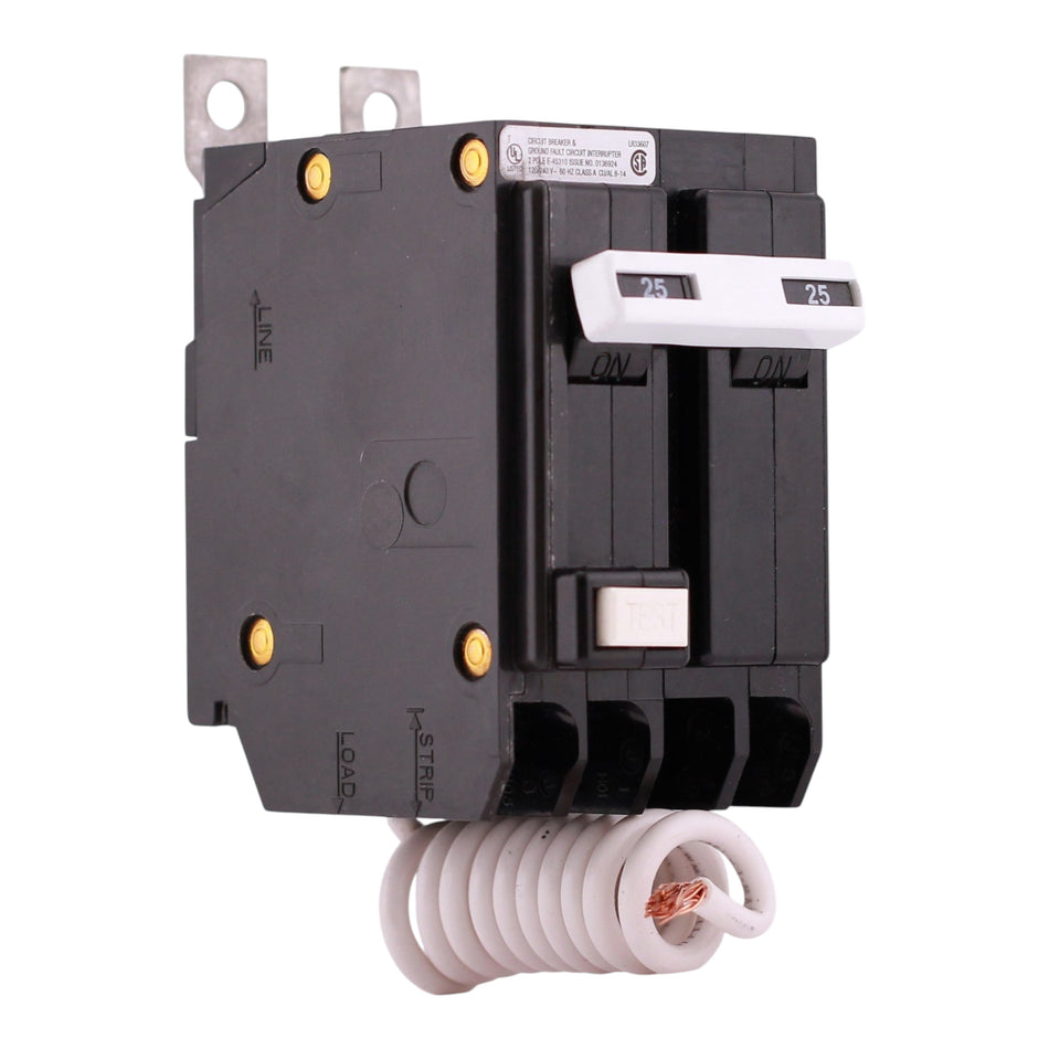 Eaton QB, QBGFT2025, 25A, 2P, 120/240V, GFCI, Bolt-On, Pigtail Neutral, Circuit Breaker