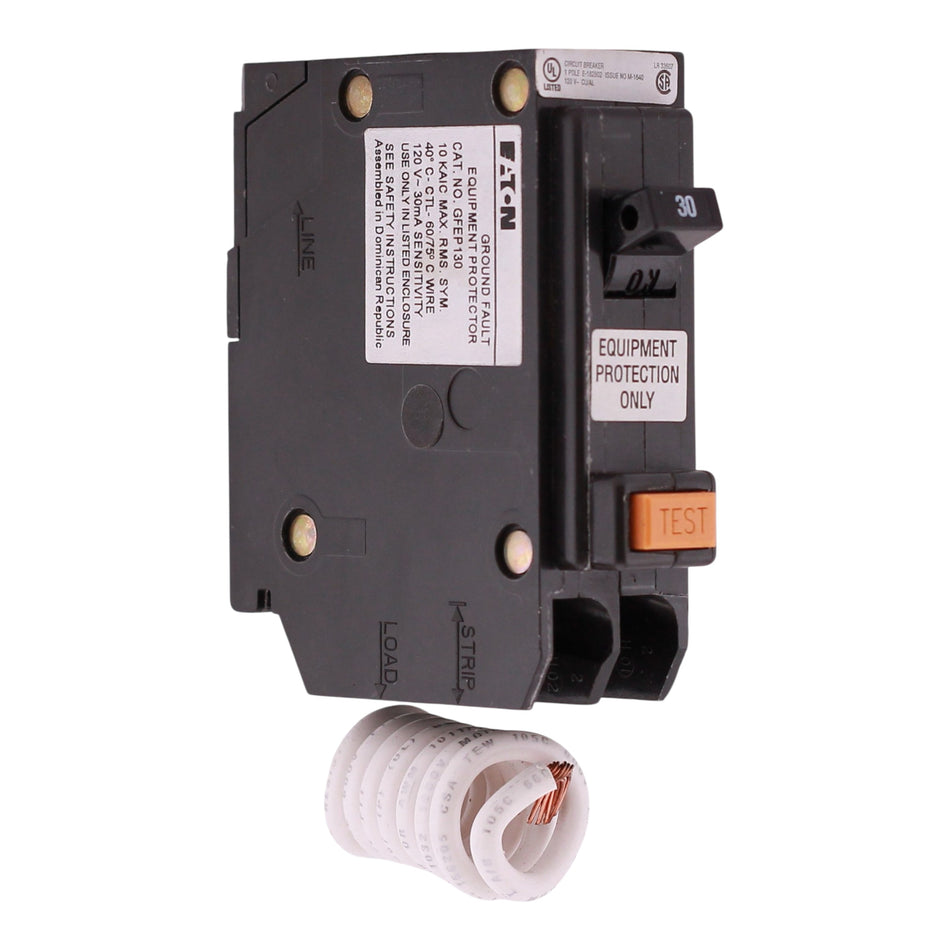 Eaton BR, GFEP130, 30A, 1P, 120V, GFEP, Pigtail Neutral, Circuit Breaker