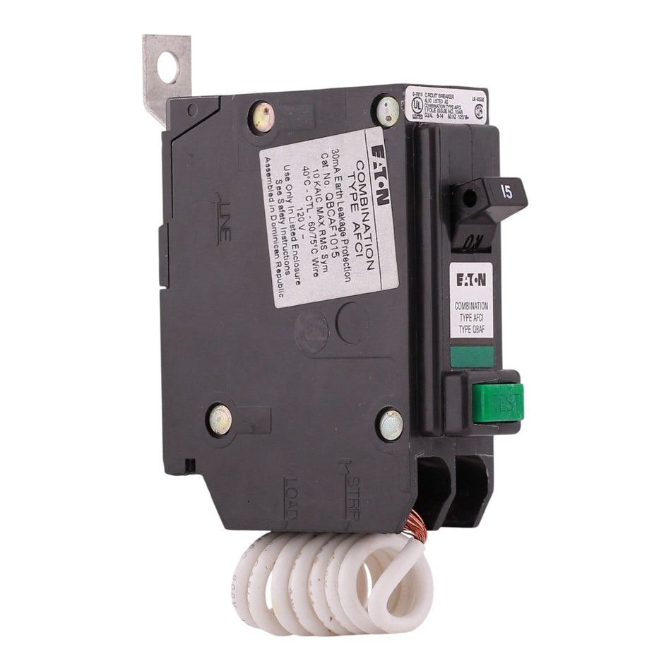 Eaton QB, QBCAF1015, 15A, 1P, 120/240V, Combination AFCI, Bolt-on, Pigtail Neutral, Circuit Breaker