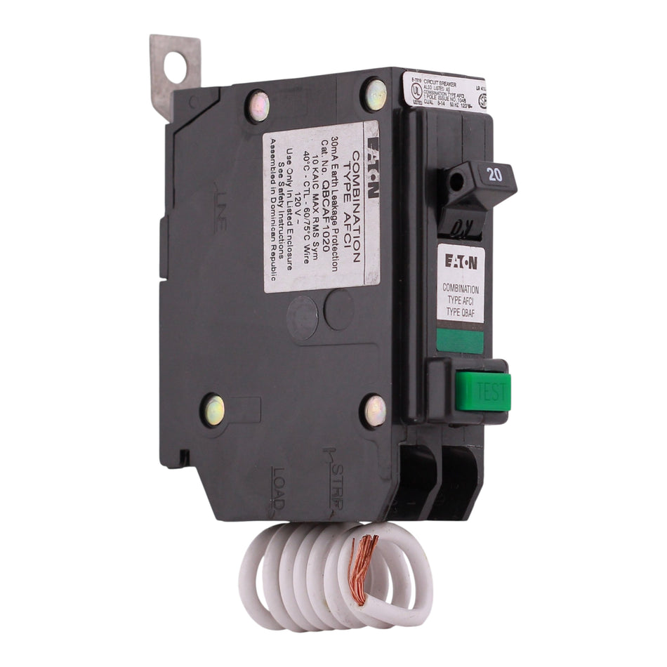Eaton QB, QBCAF1020, 20A, 1P, 120/240V, Combination AFCI, Pigtail, Bolt-On, Circuit Breaker