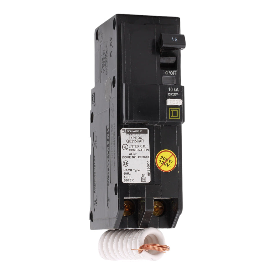Square D QO215CAFI, 15A, 120/240V, 2-Pole Combination AFCI Circuit Breaker, Plug-In, for QO Load Centers