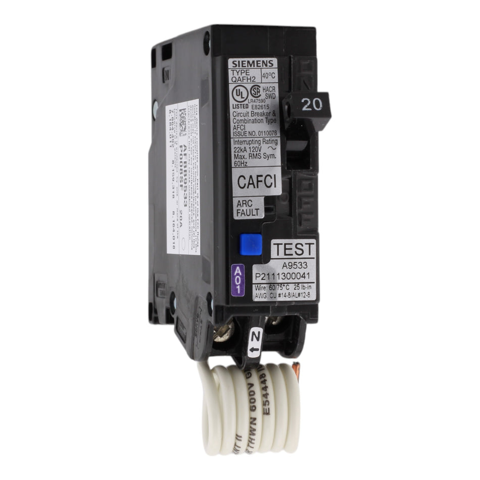 Siemens QA120AFCH, 20 Amps, 120 Volts, Single-Pole Combination AFCI Circuit Breaker, Pigtail Neutral, for Siemens Panels