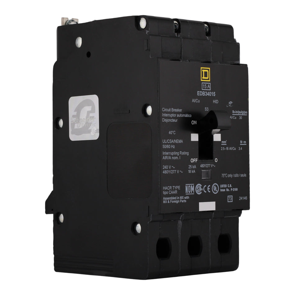 Square D E-Frame EDB34015 15A 3P 480Y/277V Thermal-Magnetic Bolt-On Circuit Breaker