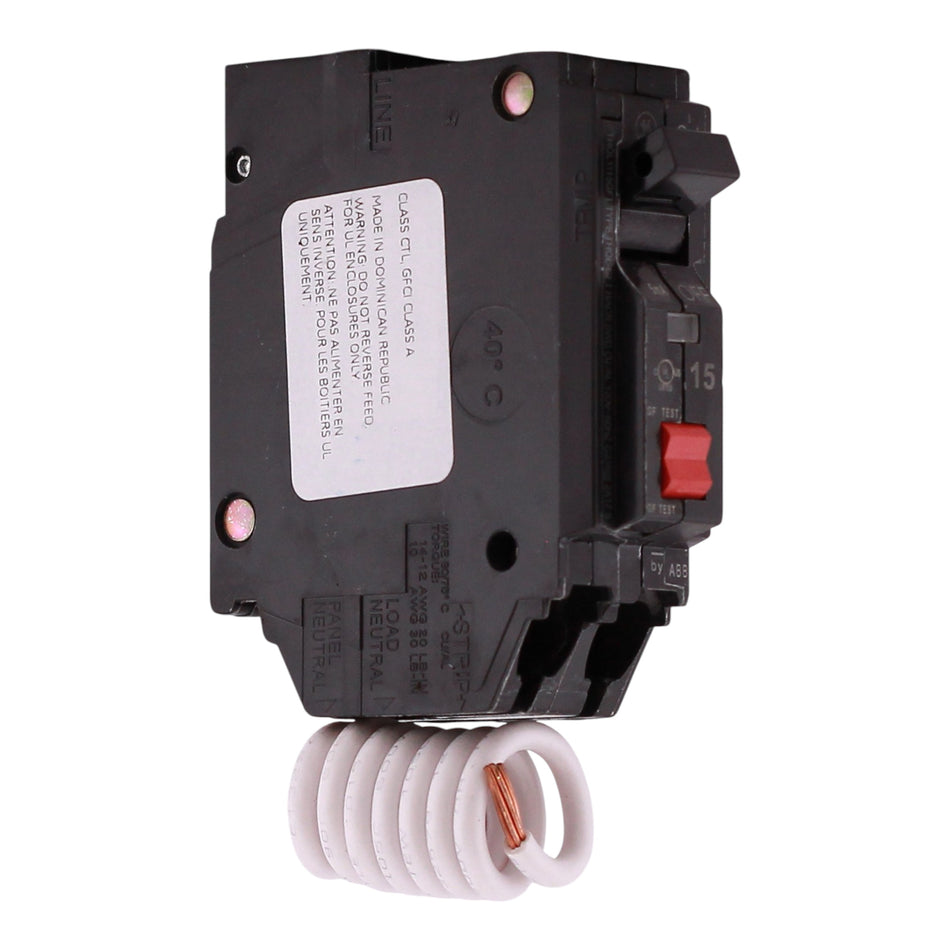 GE Q-Line, THQL1115GFT, 15A, 1P, 120V, GFCI, Pigtail Neutral, Circuit Breaker