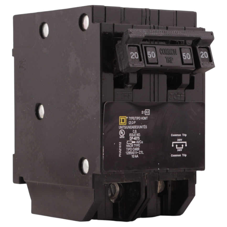 Square D Homeline, HOMT220250, 20A/50A, Quad Tandem, 120/240V, 10kA, Plug-In, Circuit Breaker