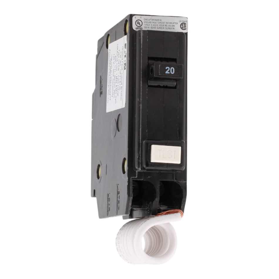 Eaton GFTCB120CS GFCI Circuit Breaker, 20A, 120V, Single-Pole, 10kAIC, Clamshell Pack, Ground Fault Personnel Protection