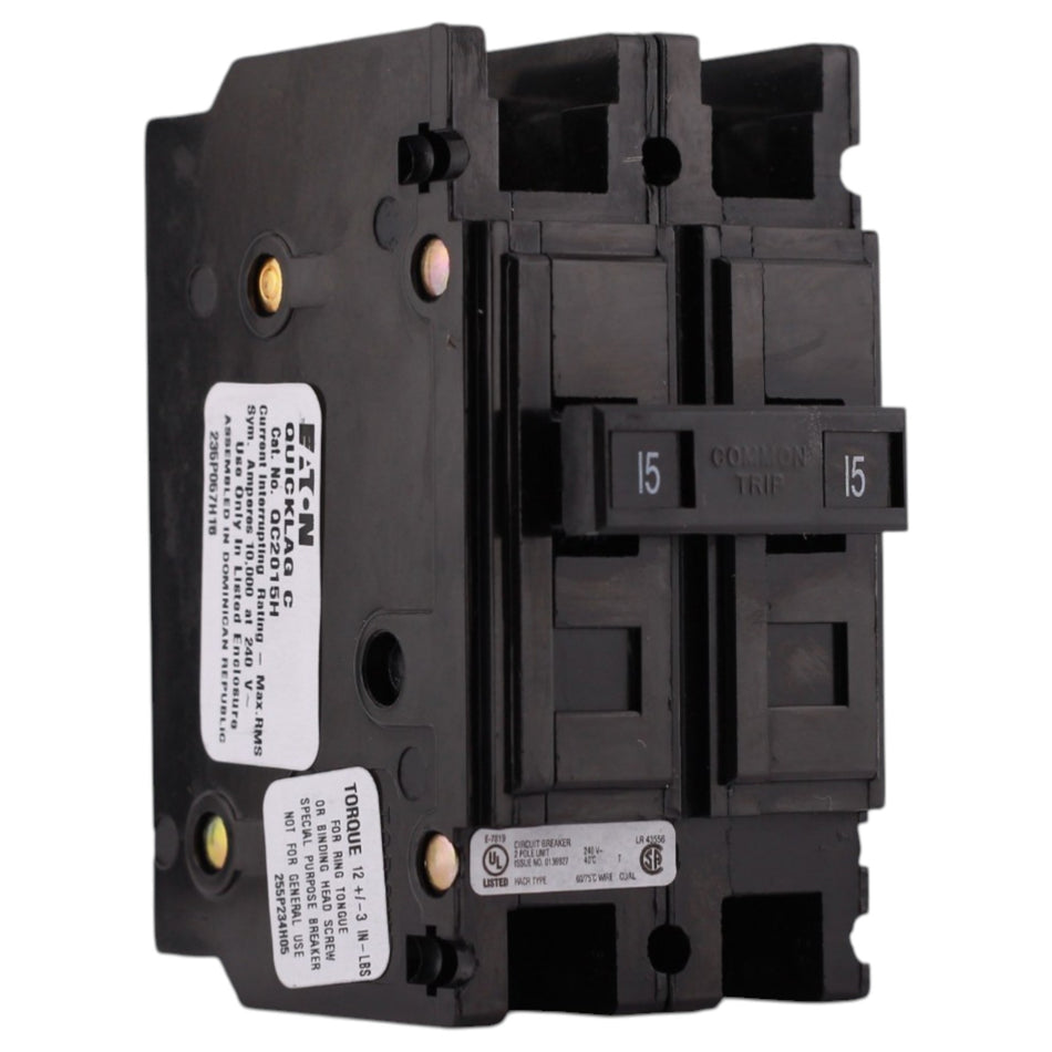 Eaton QC, QC2015H, 15A, 2P, 240V, 10kA, Cable-In/Cable-Out, Circuit Breaker