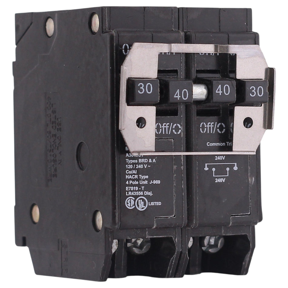 Eaton BR, BQC230240, 30/40A, 2P, 120/240V, Quadplex, Thermal-Magnetic, Circuit Breaker
