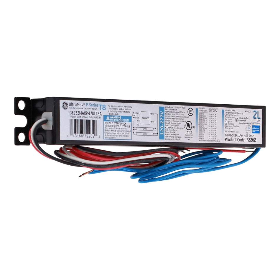 GE UltraMax, GE232MAXPL/ULTRA, 120-277V, 2-Lamp, F32T8, Electronic Fluorescent Ballast