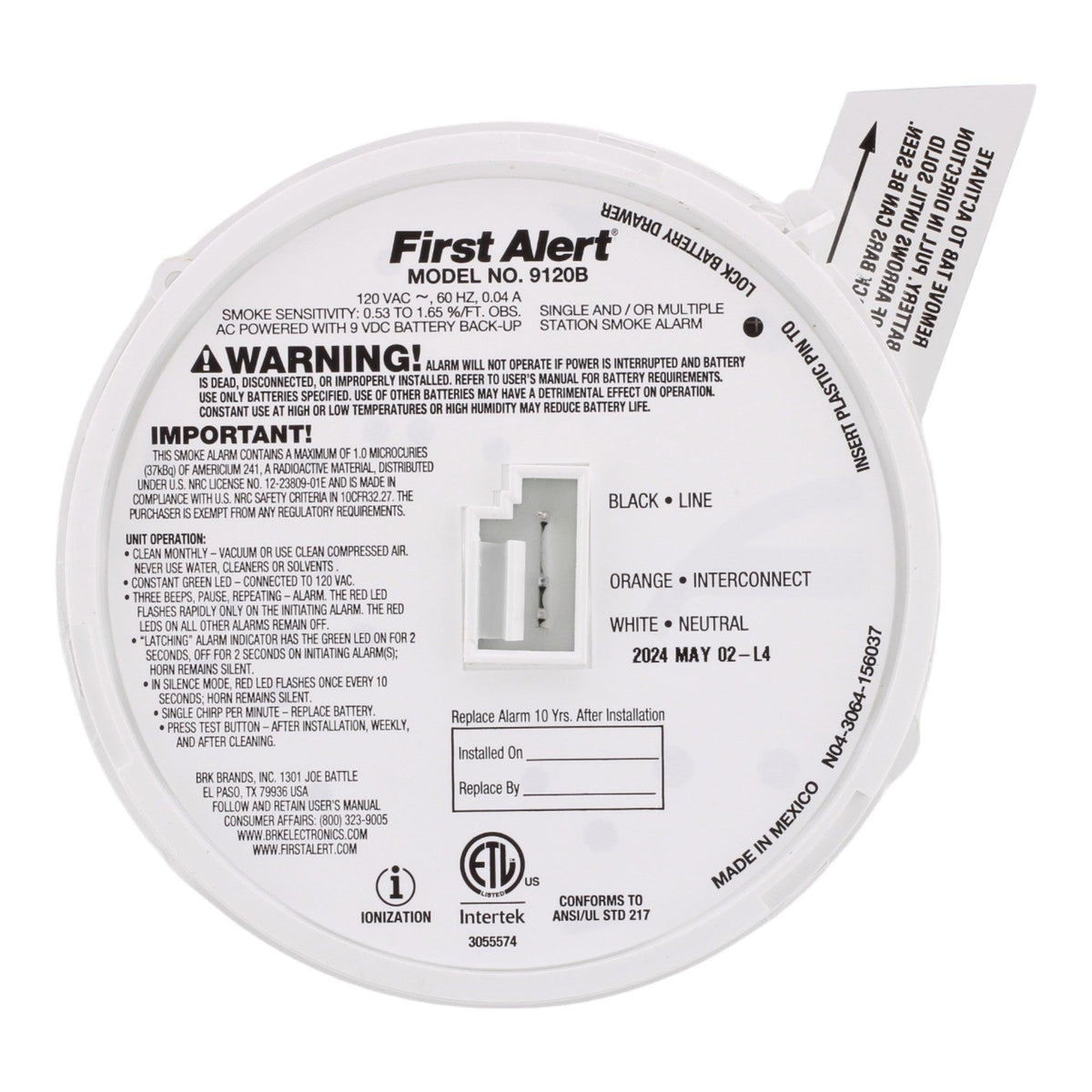 BRK 9120B Hardwired Smoke Alarm with Battery Backup