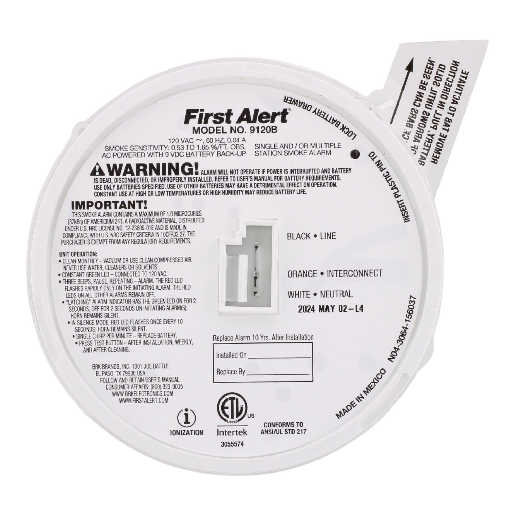 BRK 9120B Hardwired Smoke Alarm with Battery Backup