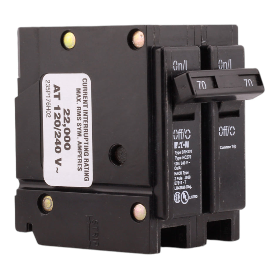 Eaton BR BRH270 70A 2P 120/240V Thermal Magnetic Plug-On Circuit Breaker