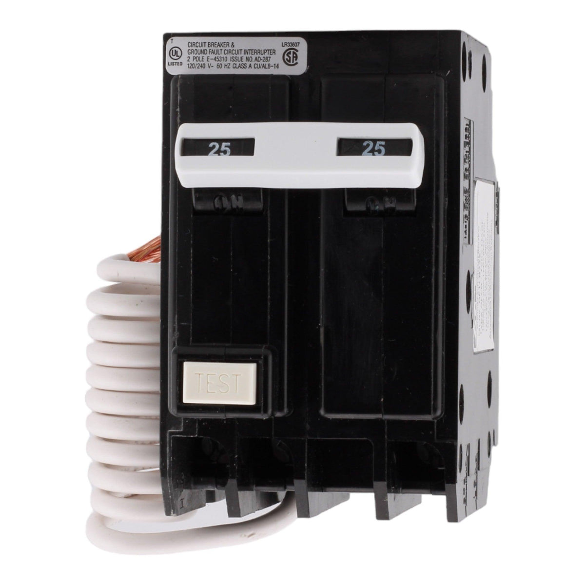Eaton GFTCB225 25 Amp Double Pole 240V Pigtail-Neutral GFCI Ground Fault Circuit Breaker UL