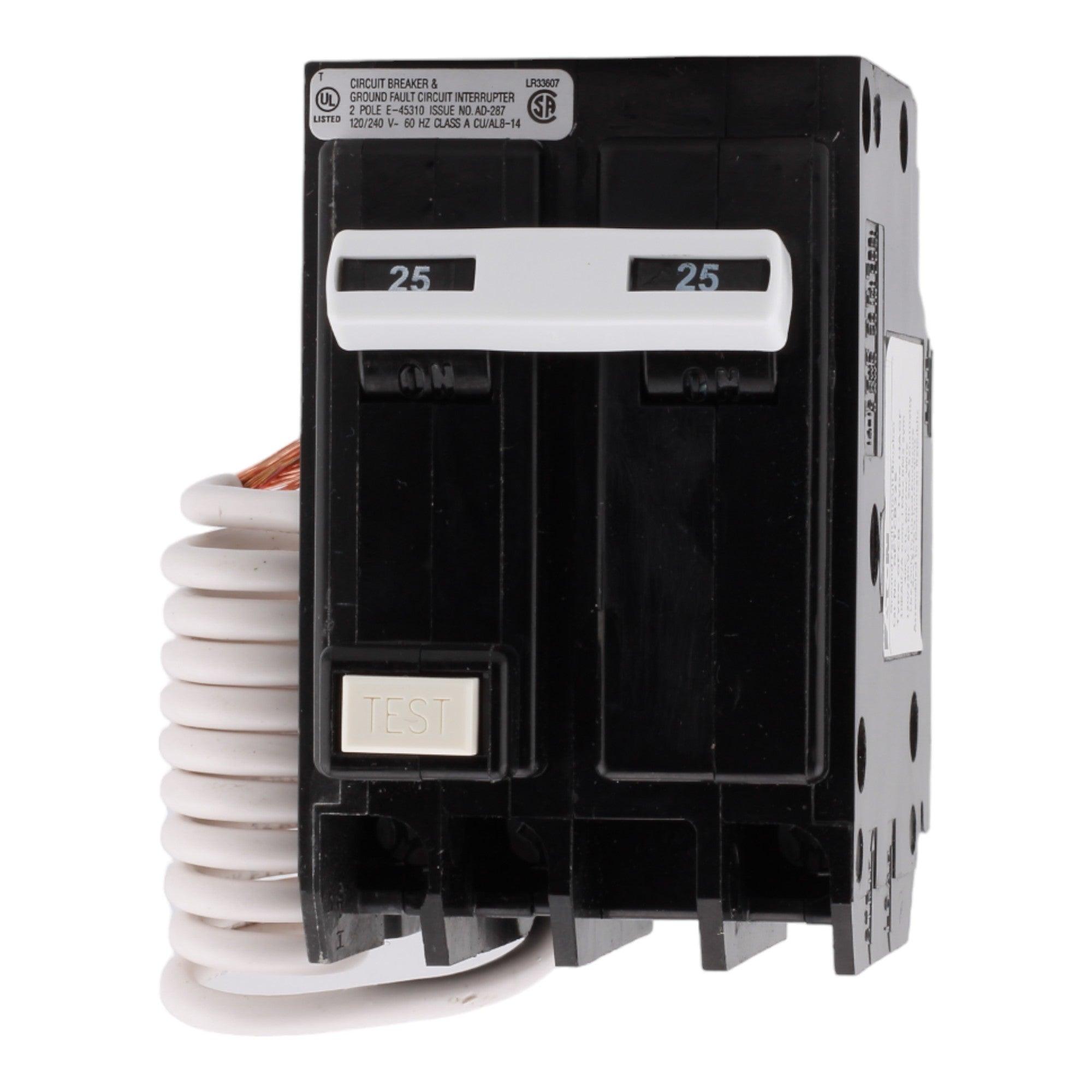 Eaton GFTCB225 25 Amp Double Pole 240V Pigtail-Neutral GFCI Ground Fault Circuit Breaker UL