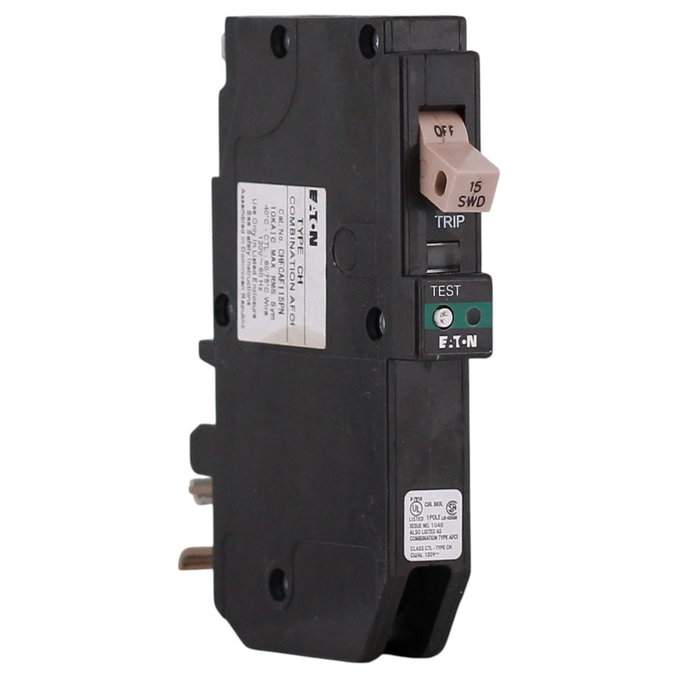 Eaton CH, CHFCAF115PN, 15A, 1P, 120/240V, CAFCI, Plug-On Neutral, Circuit Breaker